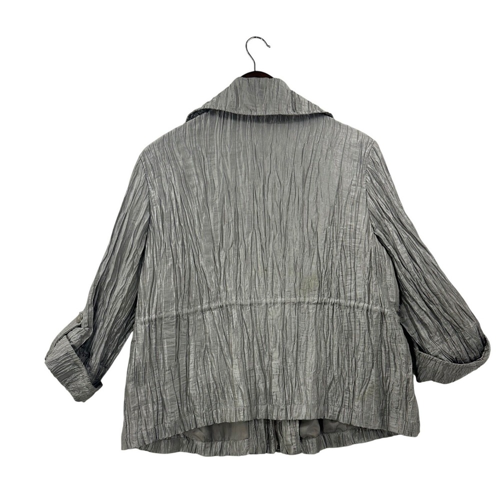 Ruby Rd Petite Crinkle Texture Zip Front Drawstring Jacket Silver Size 16P‎ - Picture 3 of 9